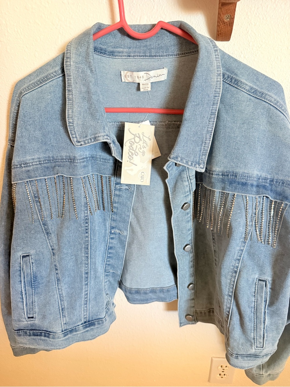 Cato Light Blue Denim Jacket with bling Fringe